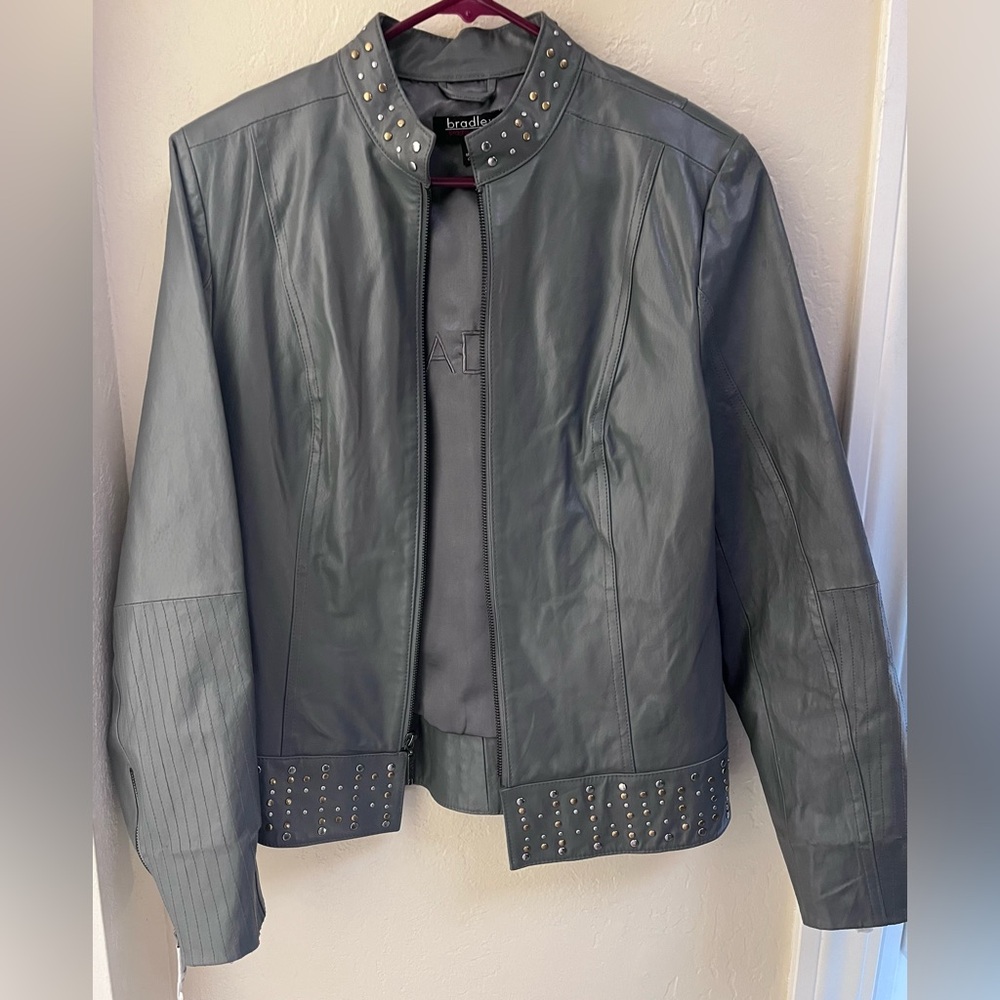 Studded Gray Leather Jacket